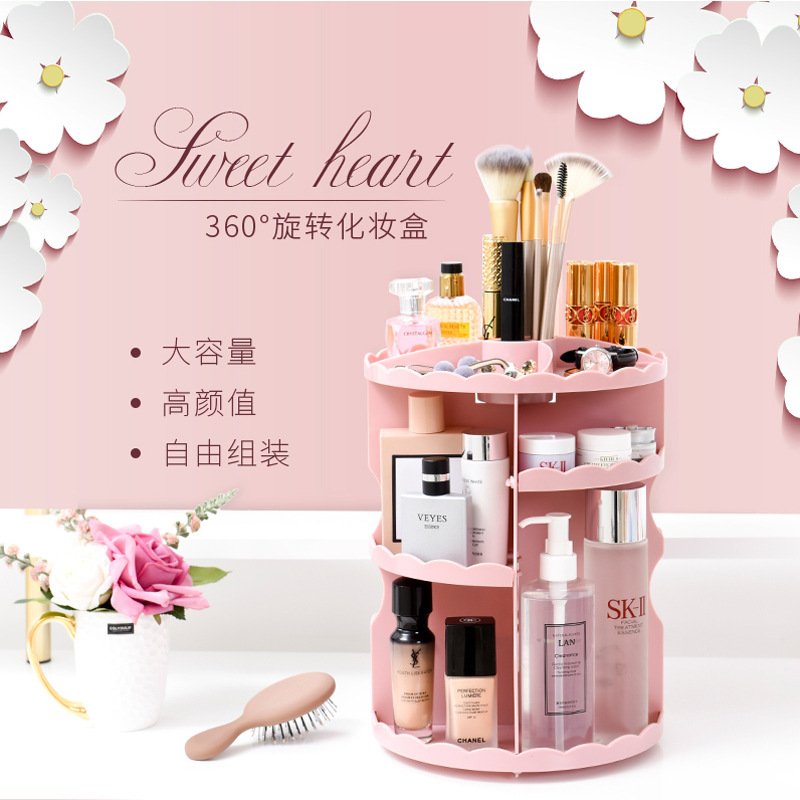 Household goods, cosmetics storage box, 360-degree rotating skin care products, round jewelry storage box, rotating storage rack details Picture