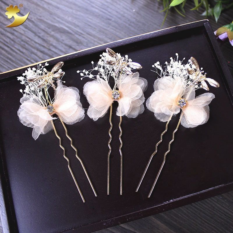 Korean-style bride's eternal flower, starry sky headwear, hair accessories, hairpins, U-shaped clips, hairpins, wedding styling accessories Specification image