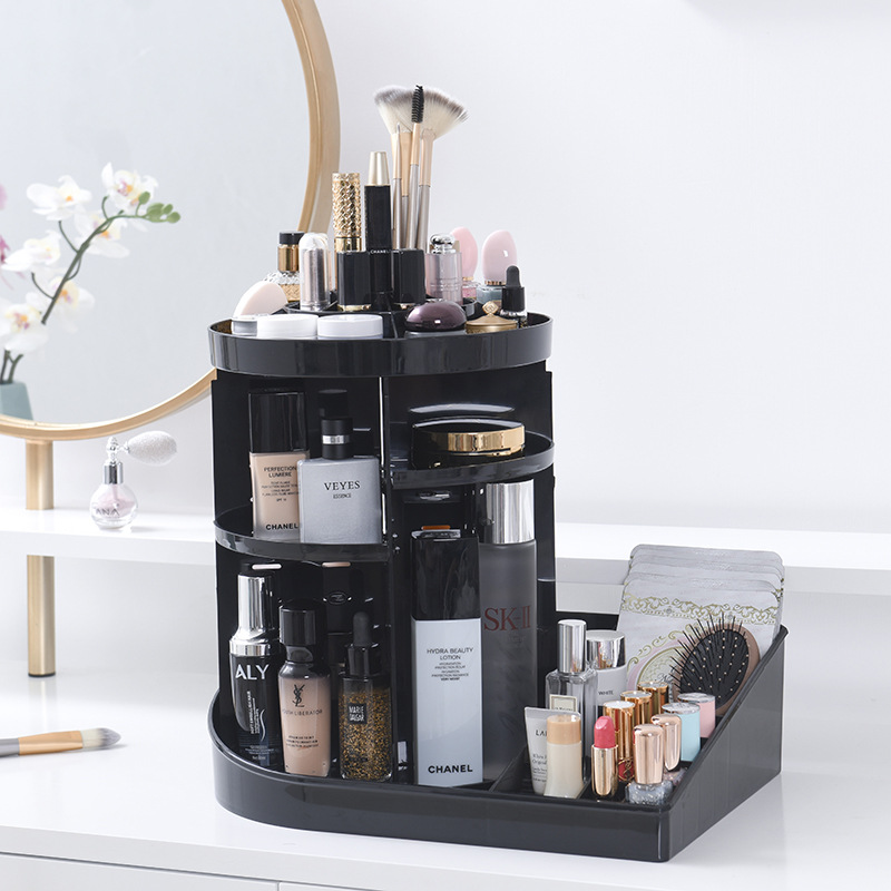 Factory direct sales of desktop modular simple household large-capacity transparent circular rotating plastic cosmetic storage box Specification image