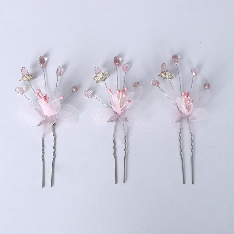 Xinyun Bride's headwear, Korean-style hairpin, U-clip hair accessory, bride's updo hairpin, fashionable, fresh and simple hair accessory, hair flower Specification image