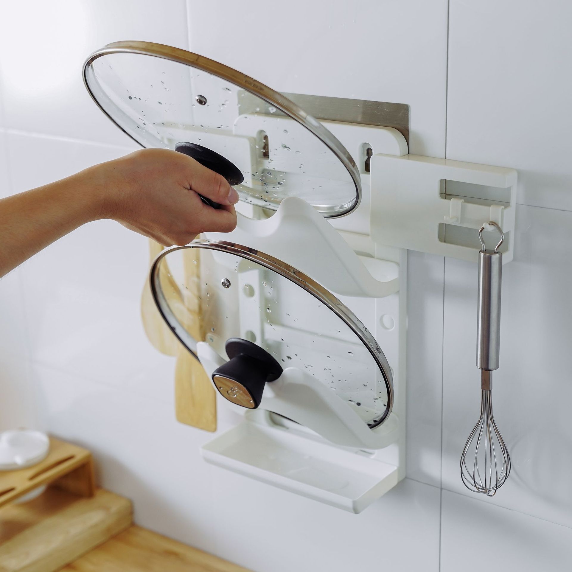 Seamless wall pot lid rack without drilling, water collection tray storage rack, multi-functional chopping board rack, kitchen storage rack, wall-mounted
