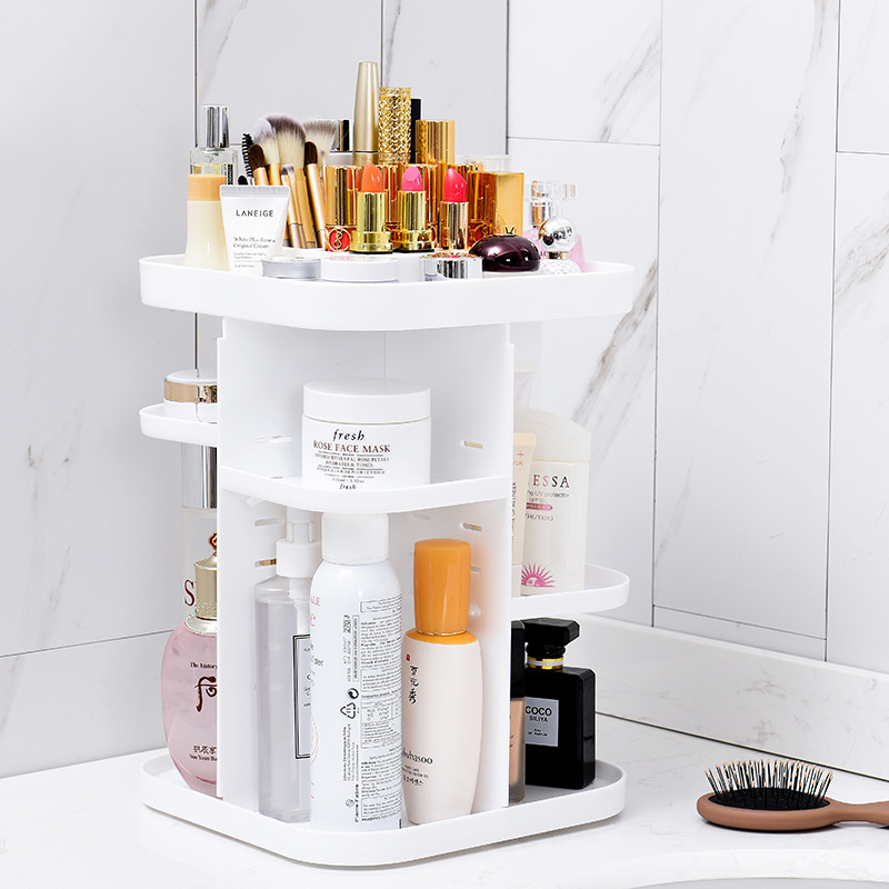 Desktop 360-degree rotating cosmetics storage rack, plastic storage box, storage rack, dressing table, skin care product organization rack Specification image