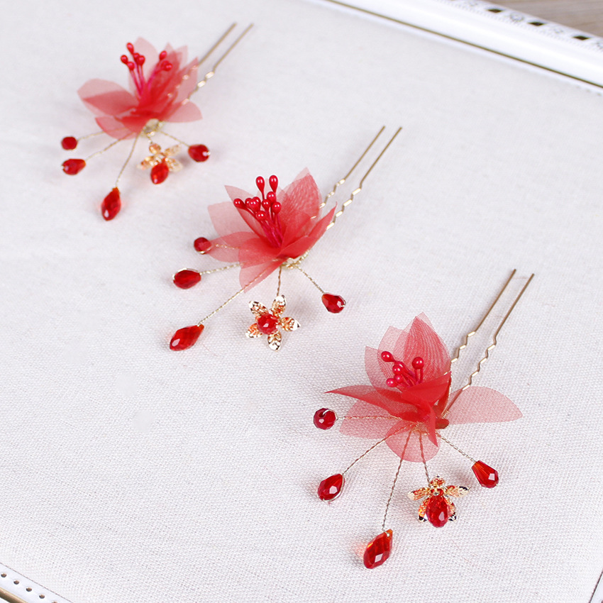 Xinyun Bride's headwear, Korean-style hairpin, U-clip hair accessory, bride's updo hairpin, fashionable, fresh and simple hair accessory, hair flower Application Scenario