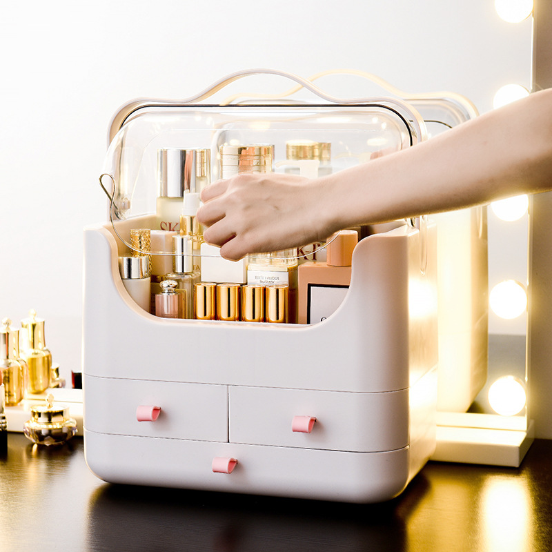 A best-selling large-capacity portable cosmetic storage box from South Korea, a plastic dust-proof desktop, drawer-style dressing table, and multi-layer box details Picture