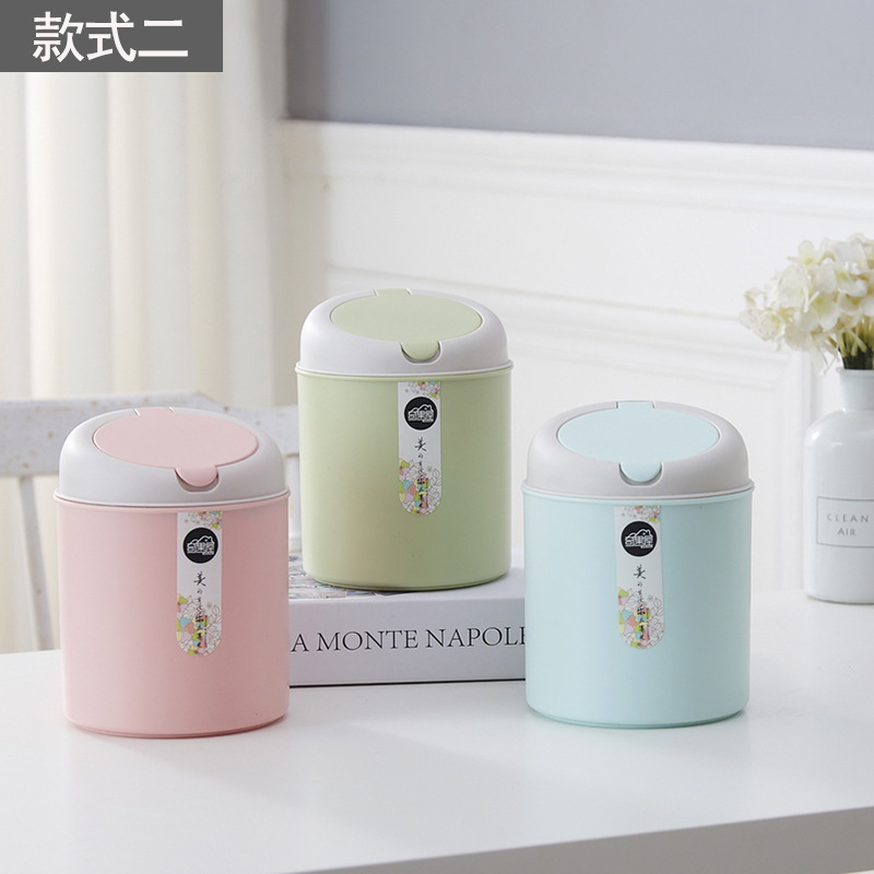 Creative desktop trash can, mini press-type small garbage bin, household table storage bucket details Picture