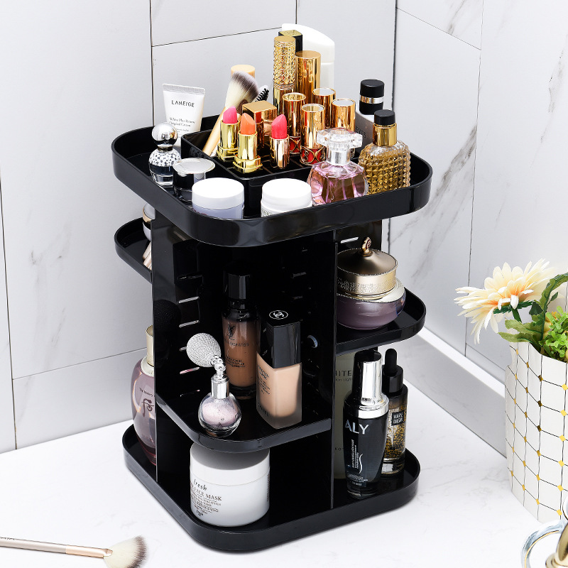 Desktop 360-degree rotating cosmetics storage rack, plastic storage box, storage rack, dressing table, skin care product organization rack details Picture