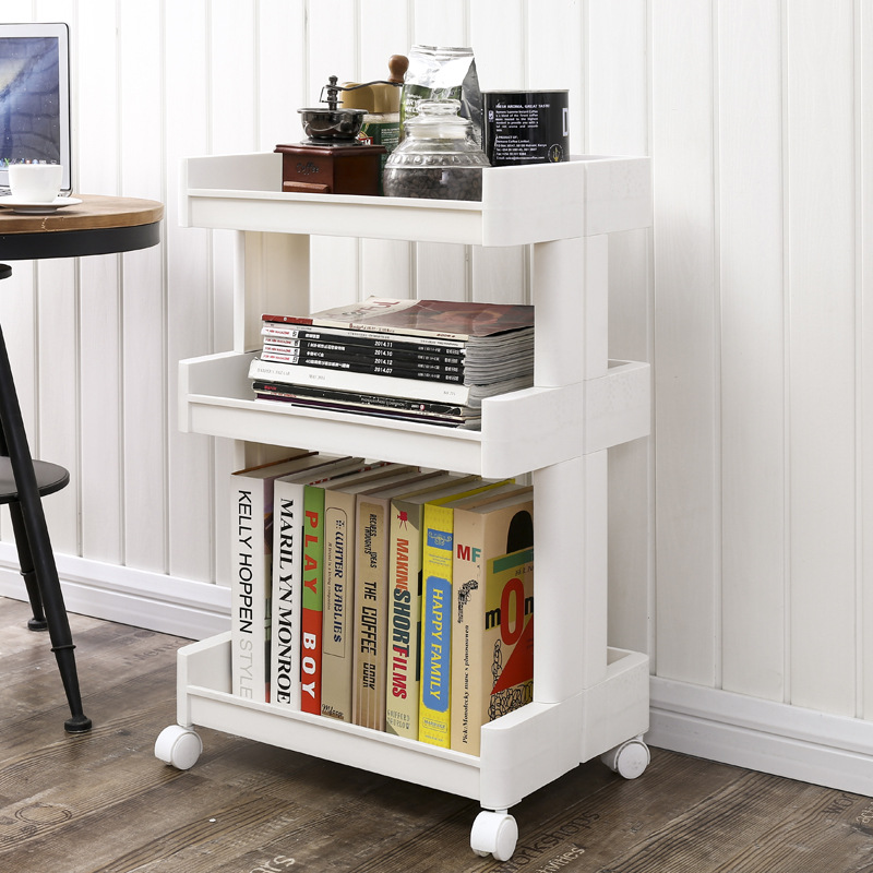 Multi-functional three-layer draining storage rack, floor-standing plastic storage and organization rack for bathroom and kitchen clutter details Picture