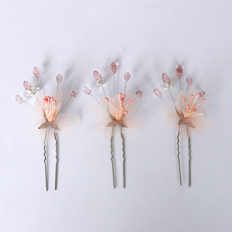 Xinyun Bride's headwear, Korean-style hairpin, U-clip hair accessory, bride's updo hairpin, fashionable, fresh and simple hair accessory, hair flower details Picture
