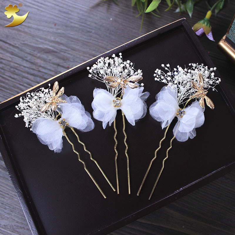 Korean-style bride's eternal flower, starry sky headwear, hair accessories, hairpins, U-shaped clips, hairpins, wedding styling accessories details Picture