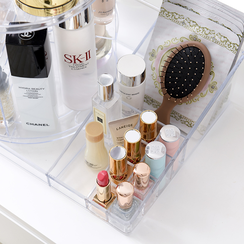 Factory direct sales of desktop modular simple household large-capacity transparent circular rotating plastic cosmetic storage box details Picture