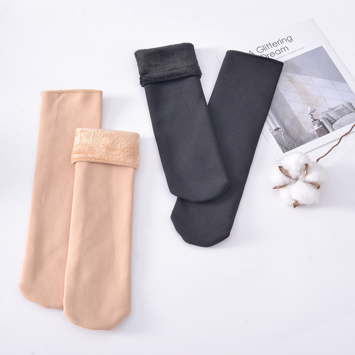 Snow socks, thickened and fleece socks, men's and women's socks, mid-calf socks, anti-hook, warm floor socks for autumn and winter, ankle-exposing wonders