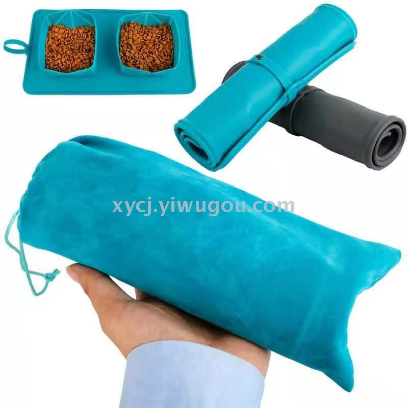 New pet folding double-bowl flannel bag dog bowl, convenient to carry, pet storage bowl, eco-friendly cat bowl details Picture