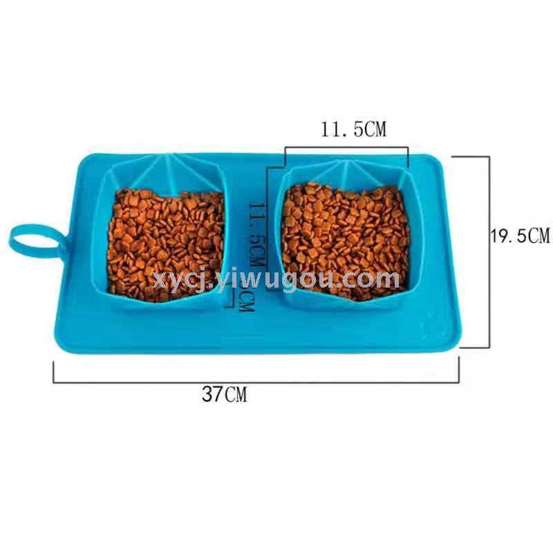 New pet folding double-bowl flannel bag dog bowl, convenient to carry, pet storage bowl, eco-friendly cat bowl Item Picture