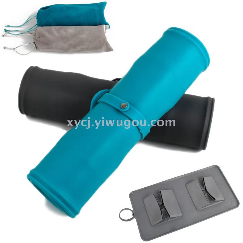 New pet folding double-bowl flannel bag dog bowl, convenient to carry, pet storage bowl, eco-friendly cat bowl Specification image