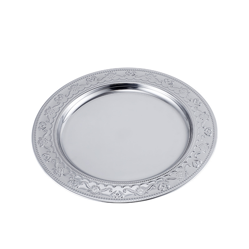 Stainless steel plates, round craft plates, electroplated fruit plates, barbecue plates, display plates, European-style stainless steel plates, Western-style steak plates, empress plates, mirror plates, plates, stainless steel plates Item Picture