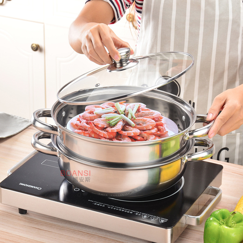 Stainless steel steamer, double-layer and triple-layer soup steamer, multi-purpose steaming hot pot opening gift, 28cm stainless steel large steamer Specification image
