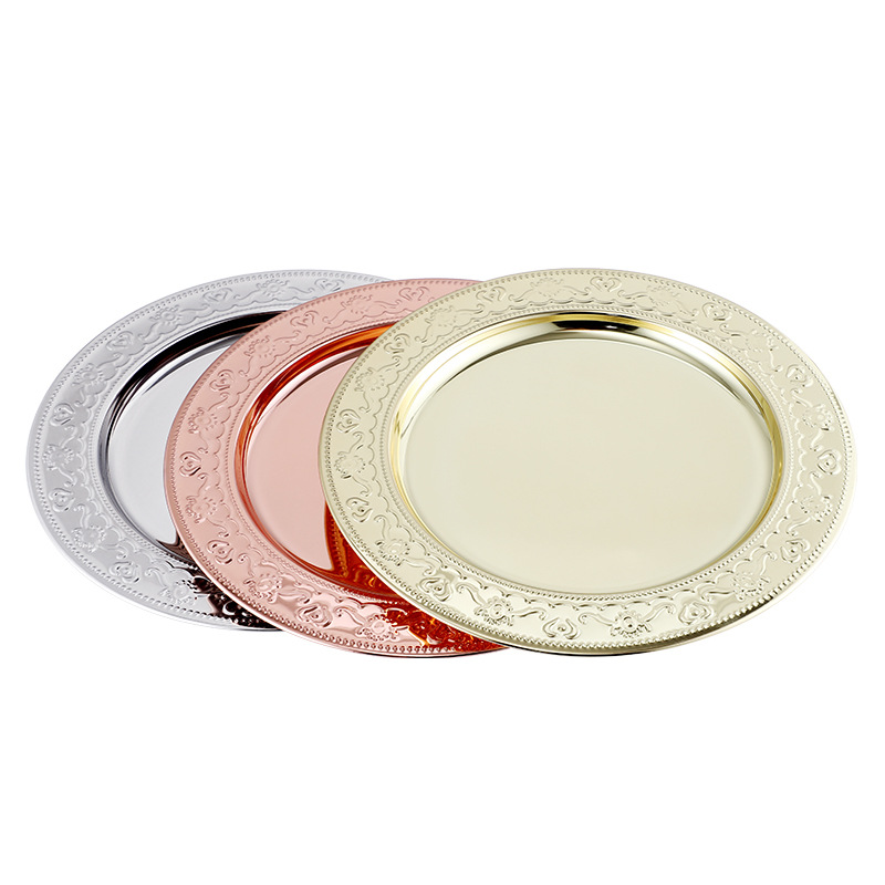 Stainless steel plates, round craft plates, electroplated fruit plates, barbecue plates, display plates, European-style stainless steel plates, Western-style steak plates, empress plates, mirror plates, plates, stainless steel plates Specification image