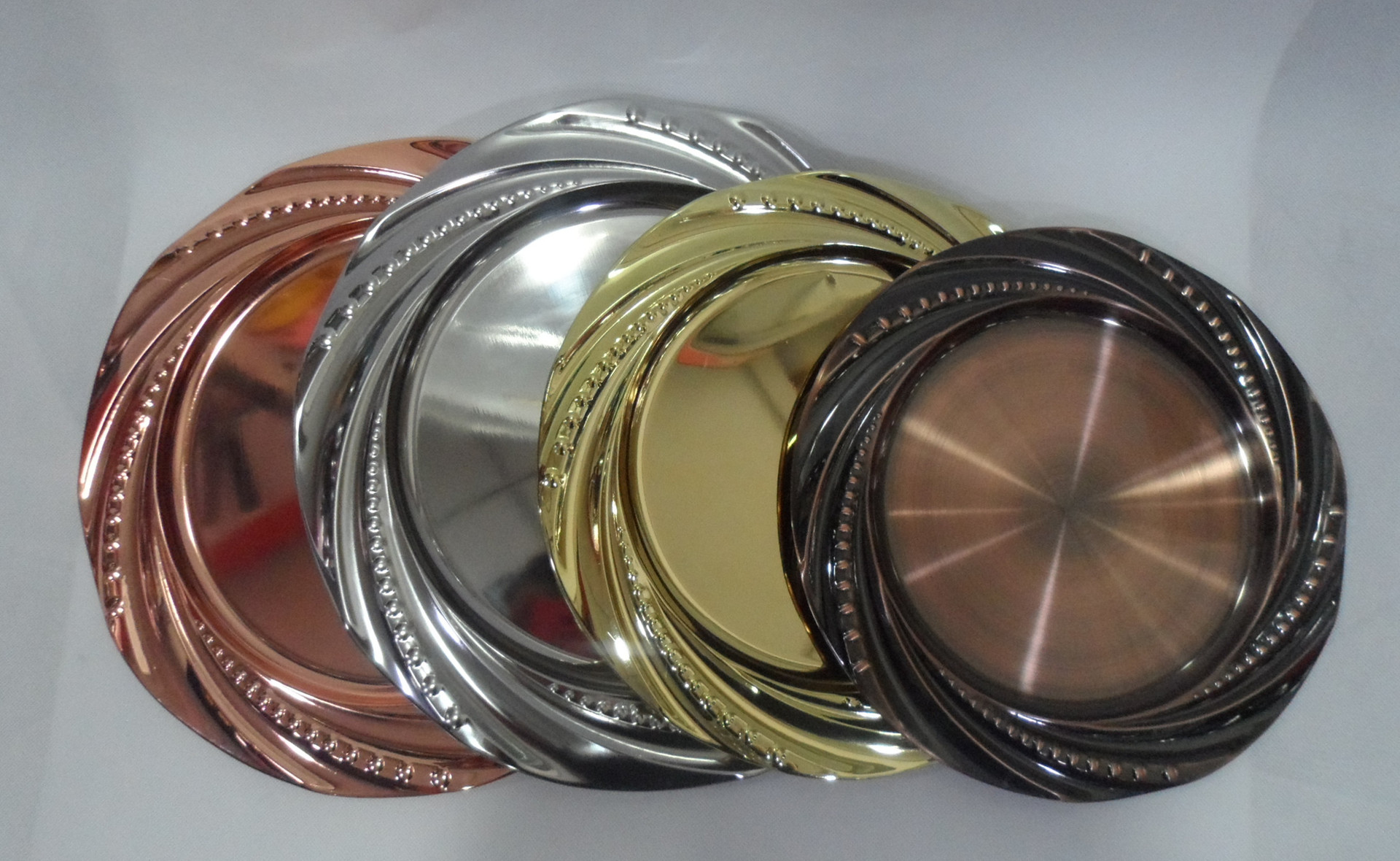 Stainless steel European-style pearl plate, stainless steel round plate with magnetic fruit plate, electroplating process, dazzling home and hotel