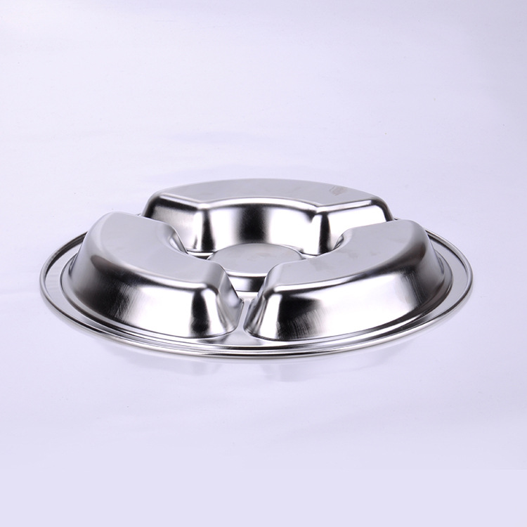 Stainless steel round four-compartment fast food plate, student fast food plate with bowl, student/children's fast food plate, electrolytic process Specification image