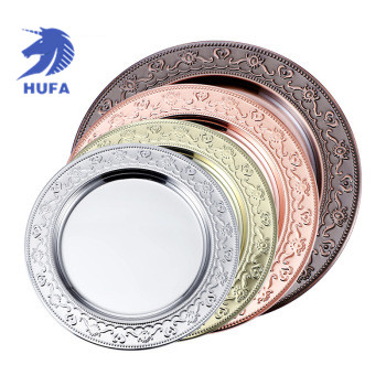 Stainless steel plates, round craft plates, electroplated fruit plates, barbecue plates, display plates, European-style stainless steel plates, Western-style steak plates, empress plates, mirror plates, plates, stainless steel plates
