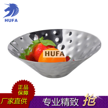 Hotel supplies: Hammered conical basins, fruit plates, and dessert basins