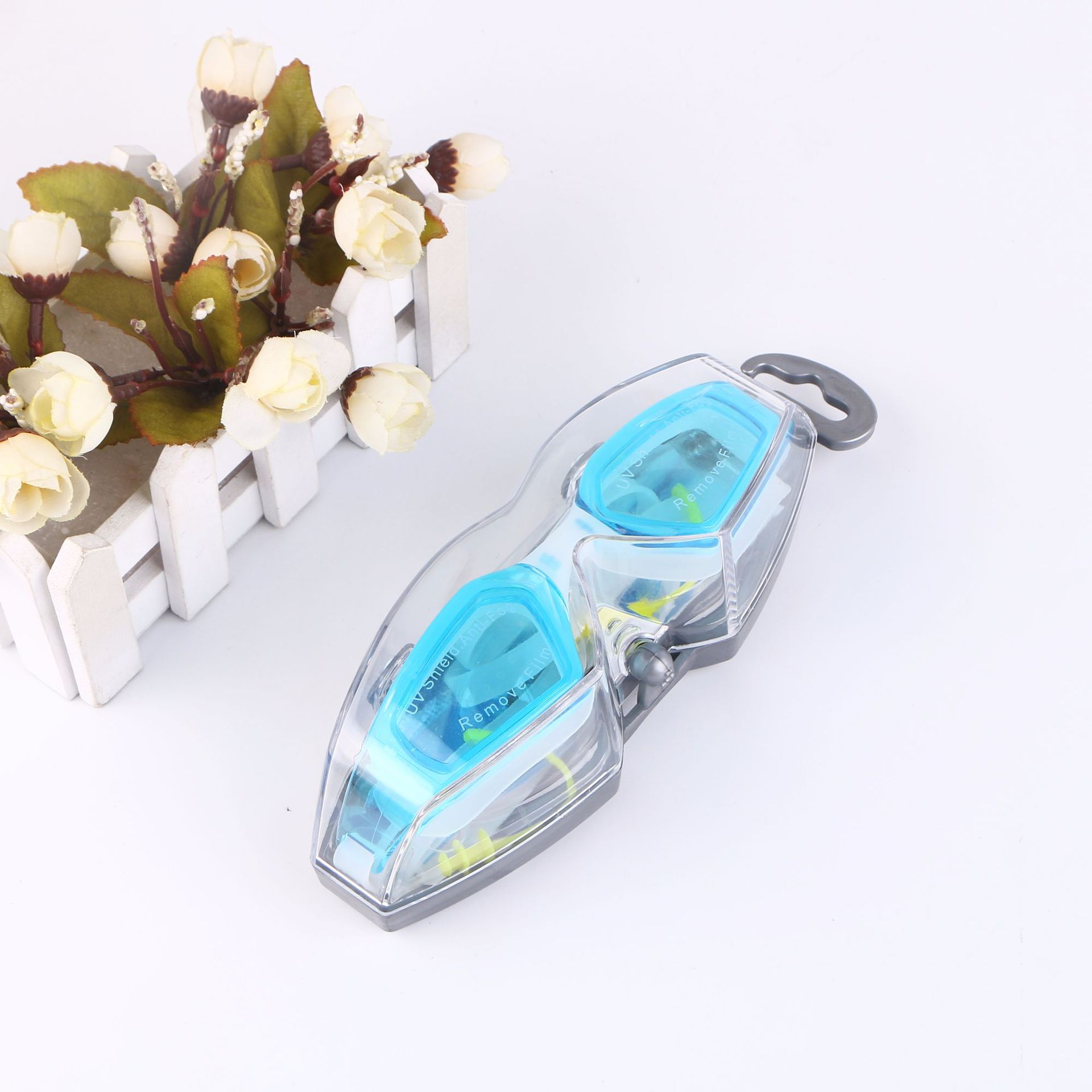 Fashionable electroplated swimming goggles with one-piece earplugs, anti-fog large-frame swimming goggles, UV-resistant swimming silicone swimming goggles, suitable for both men and women details Picture