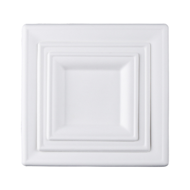 Square disposable papier-Mache square plate 6 "8" 10 "white outdoor BBQ plate cake plate paper plate batch details Picture