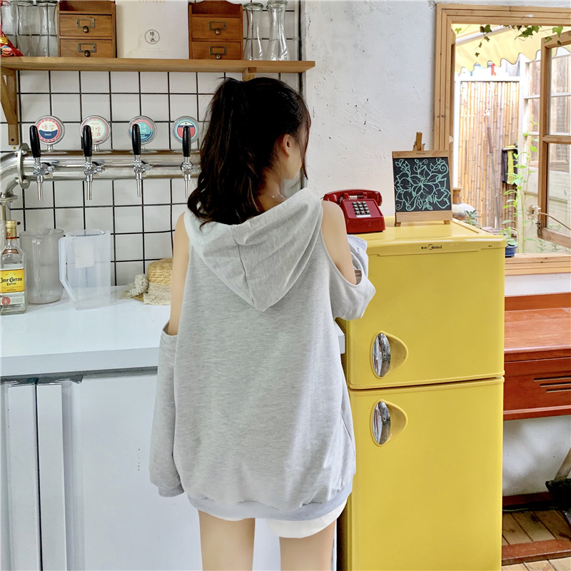 Autumn long off-the-shoulder vetiver hoodie for women, a new, laid-back and stylish loose hooded jacket Specification image