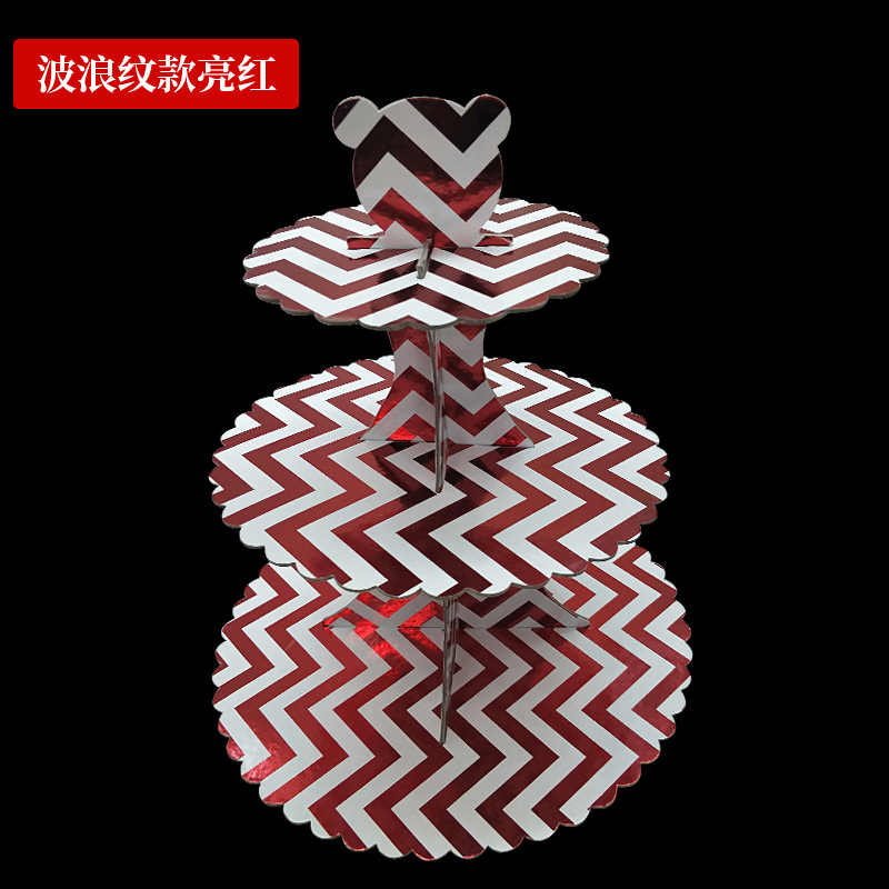 Birthday Pentagram Foldable Cake Stand Paper Three Layer Birthday Party Gold Silver Striped Cake Stand Application Scenario