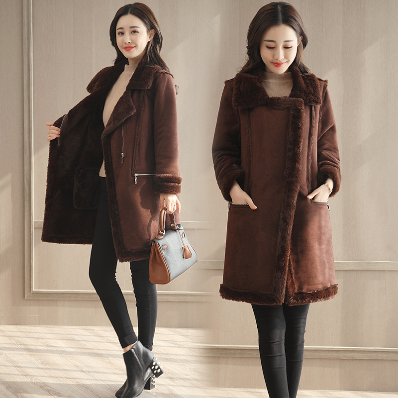New mid-length cotton-padded jackets for women in winter, with thickened cotton-padded clothes made of deerskin, lambskin and fleece Specification image