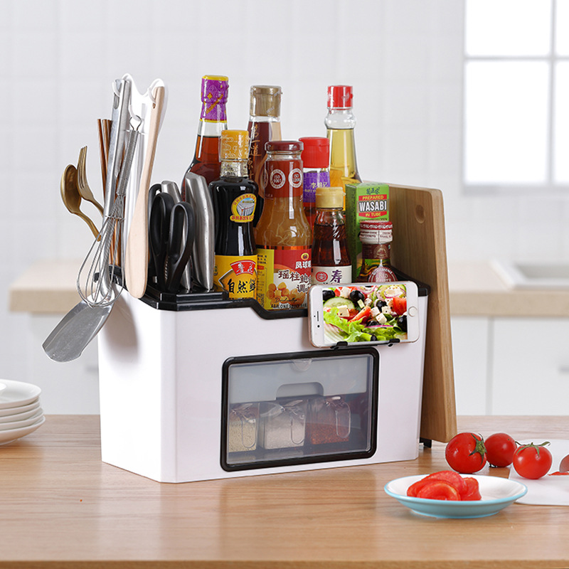 New floor-standing kitchen storage rack, plastic multi-style flavor box, multi-functional knife rack storage box