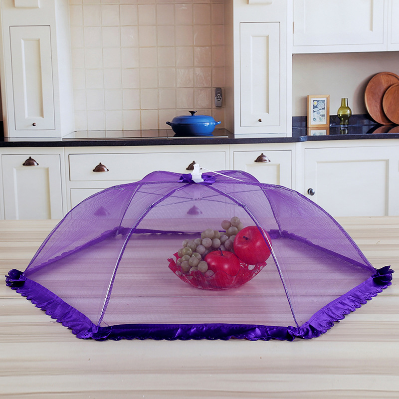 天然居厂家直销可折叠菜罩伞式蕾丝菜罩餐桌防苍蝇食品罩批发