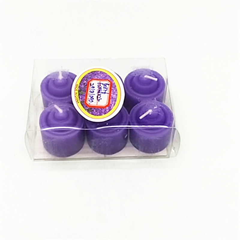 阳光百货 香薰蜡烛出口欧洲创意款无烟紫色圆柱工艺蜡烛6PC盒装