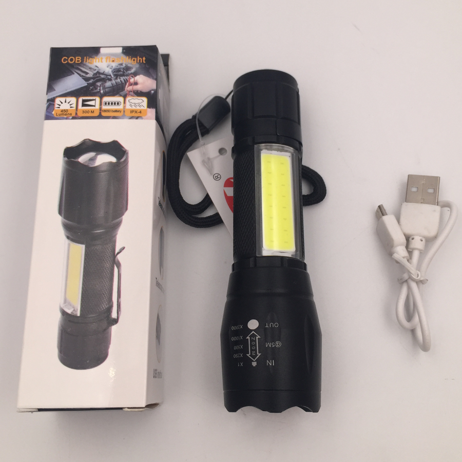 T6+COB flashlight Retractable focus flashlight Portable outdoor lighting flashlight