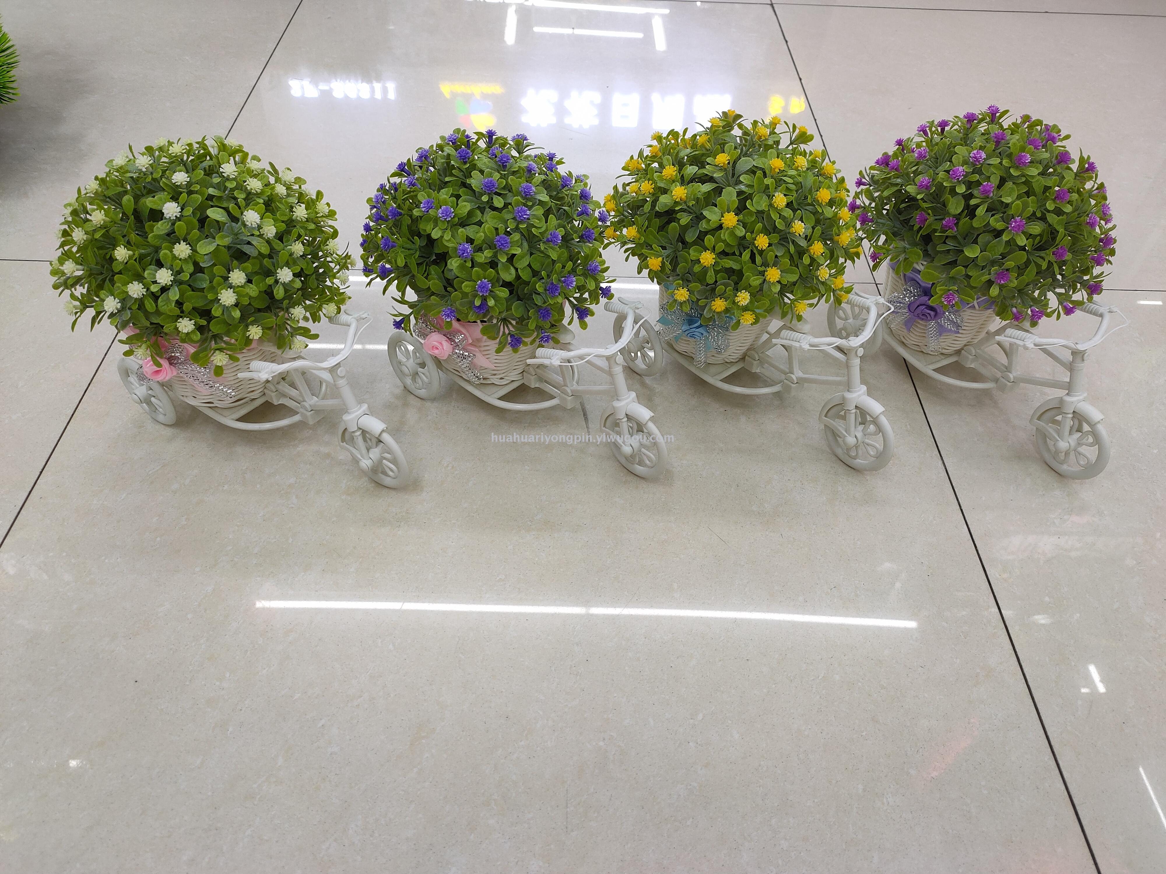 新款白色自行车仿真花大盆景装饰品摆件批发植物观赏性塑料花