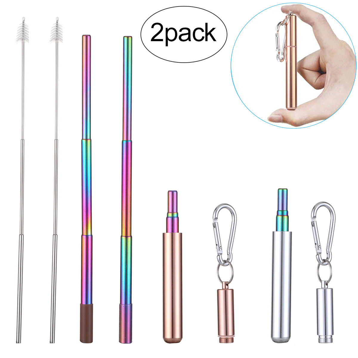 SWENO's best-selling color aluminum box portable set, eco-friendly sealed stainless steel telescopic straws, portable, easy to clean and reusable. Customizable color portable hooks details Picture