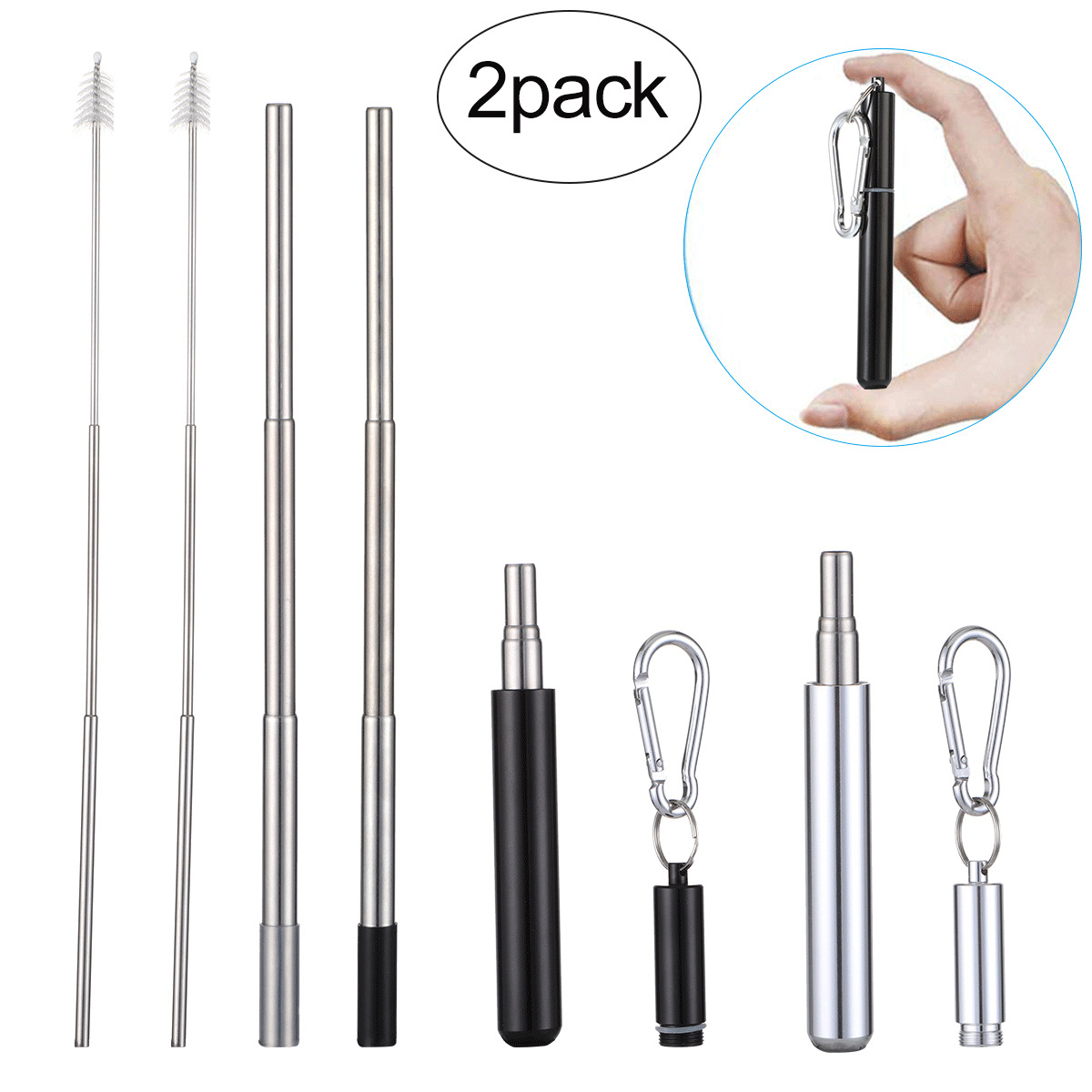 SWENO's best-selling color aluminum box portable set, eco-friendly sealed stainless steel telescopic straws, portable, easy to clean and reusable. Customizable color portable hooks Specification image