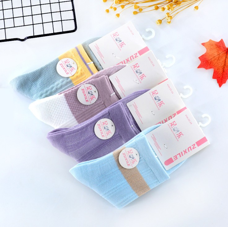 New autumn and winter cotton socks, Japanese-style embroidered double-needle pure cotton mid-calf threaded women's socks Application Scenario
