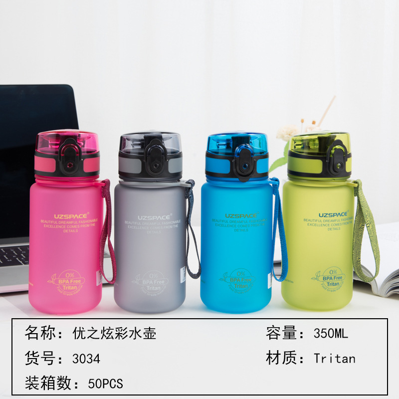 进口Tritan大容量运动水壶弹盖便捷随手杯织带提绳水杯