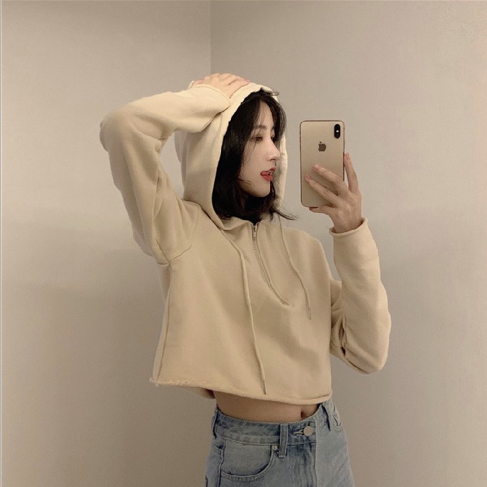 Hooded pullover hoodie for women's autumn new trendy ins student loose crop top with a crop top