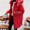 A new design of white duck down jacket for women, with a unique and mature look, and a loose, large-sized red glossy coat Item Picture