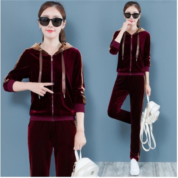 2019 Autumn Casual sportswear set for women: Long-sleeved, large-sized loose cardigan with zipper and hooded sportswear two-piece set