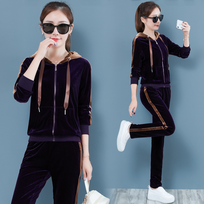 2019 Autumn Casual sportswear set for women: Long-sleeved, large-sized loose cardigan with zipper and hooded sportswear two-piece set details Picture