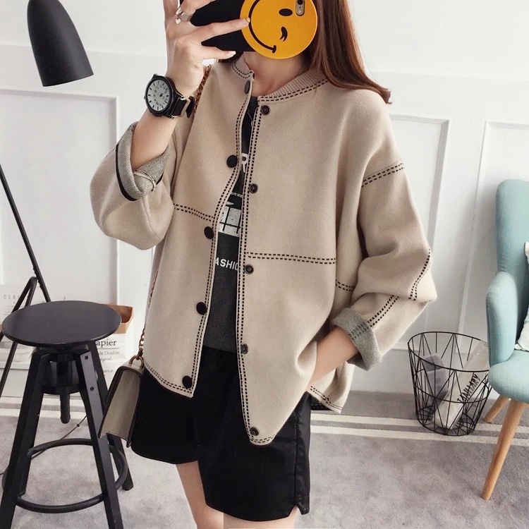 秋冬女生开衫外套宽松纯色毛衣女外套时尚棒球服上衣女装