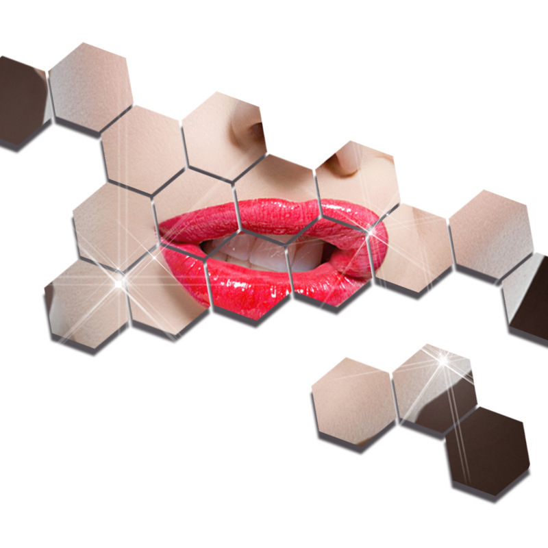 亚克力立体几何六边形镜面墙贴 卧室客厅装饰贴纸详情图2