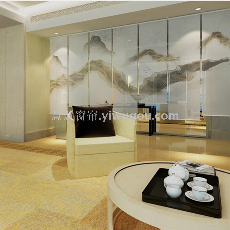 New Chinese-style Zen-style landscape semi-transparent roller blinds, hanging fabric soft screens, door curtains, partitions, shading and sunshade curtains Application Scenario