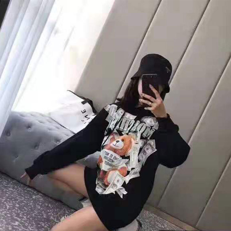 M MOS19 European and American autumn and winter banknotes, US dollars, bear hooded sweatshirts, loose and chubby girls' coats, trendy wholesale tops