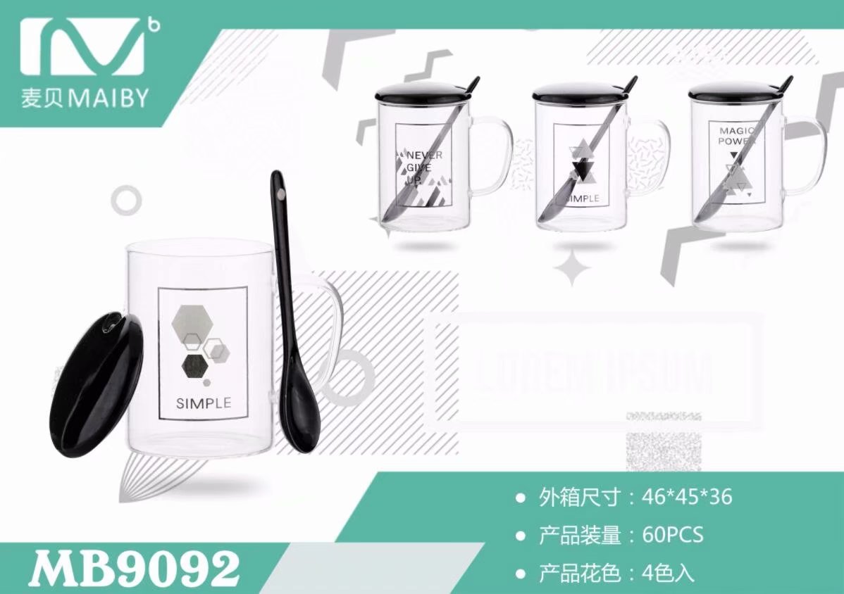 透明玻璃水杯带盖勺创意男女学生大容量杯子