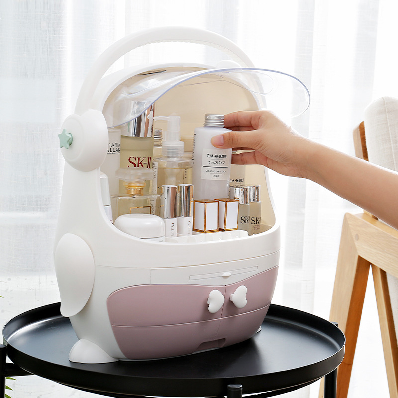 Penguin style drawer-type cosmetic storage box, a multi-functional household storage box Specification image