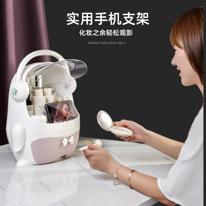 Penguin style drawer-type cosmetic storage box, a multi-functional household storage box Application Scenario